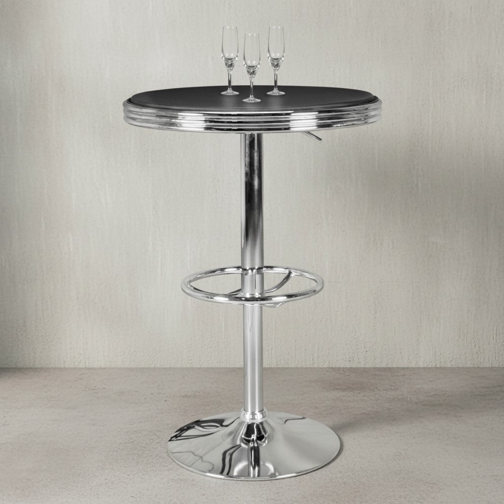 Retro-Bartisch_ Verstellbare Höhe_ Aluminium-Look_ Kunstleder - Trendig &amp; Stabil - KADIMA DESIGN_Größe_ 60x60x68 cm_