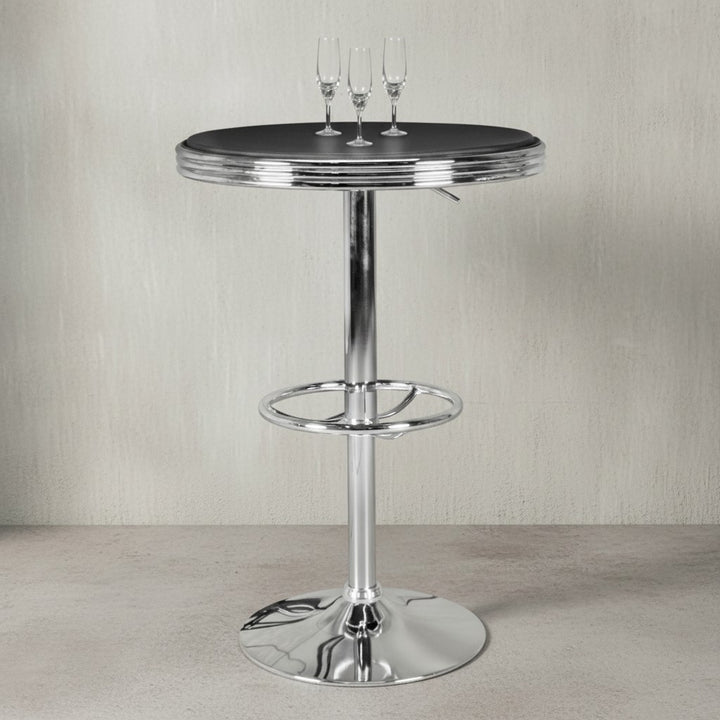 Retro-Bartisch_ Verstellbare Höhe_ Aluminium-Look_ Kunstleder - Trendig &amp;amp; Stabil - KADIMA DESIGN_Größe_ 60x60x68 cm_