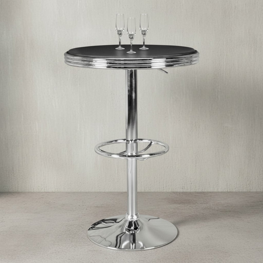 Retro-Bartisch_ Verstellbare Höhe_ Aluminium-Look_ Kunstleder - Trendig &amp; Stabil - KADIMA DESIGN_Größe_ 60x60x68 cm_