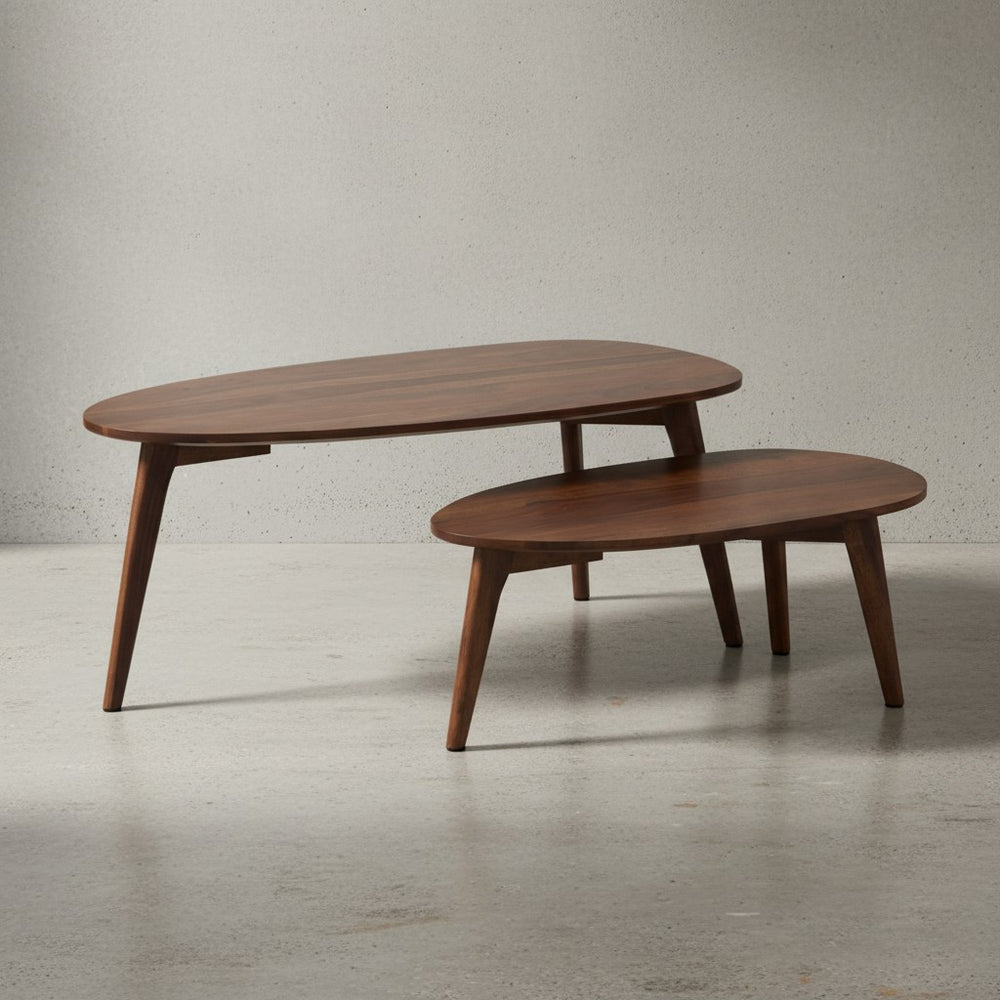 Retro-Couchtische_ Sheesham Massivholz_ 2er Set_ Nierenform_ Handgefertigt - KADIMA DESIGN_Farbe_ Braun_ Größe_ 100x50x42 cm_
