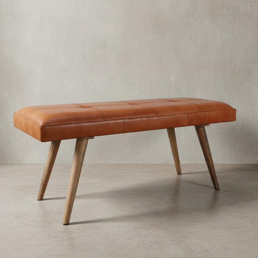 Retro-Sitzbank aus Ziegenleder und massivem Holz_ stabil_ 200 kg Belastbarkeit - KADIMA DESIGN_Größe_ 117x38x51 cm_