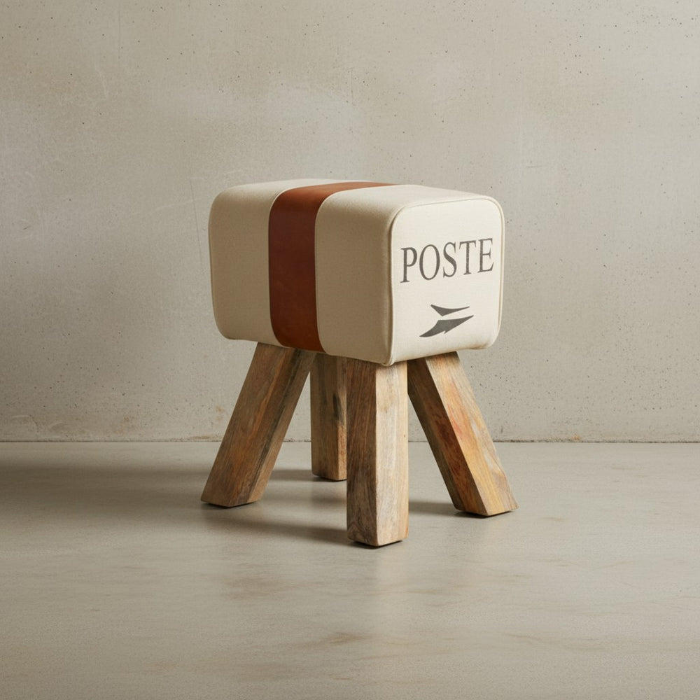 Retro Sitzhocker Canzas_ Baumwollgewebe/Ziegenleder_ 40x47x30 cm - Stilvoll &amp; Robust - KADIMA DESIGN_Farbe_ Braun_ Material_ Stoff_ Größe_ 40x30x47 cm_