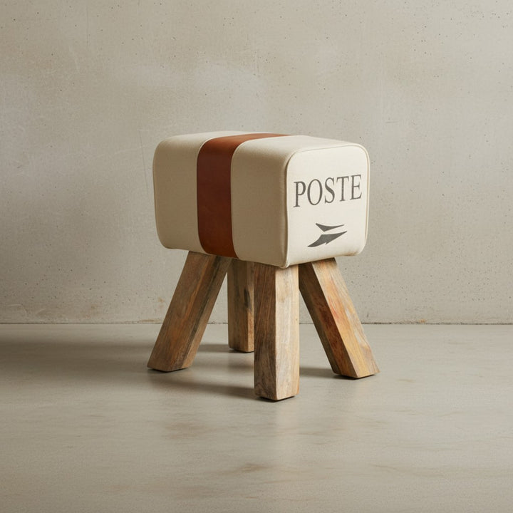 Retro Sitzhocker Canzas_ Baumwollgewebe/Ziegenleder_ 40x47x30 cm - Stilvoll &amp;amp; Robust - KADIMA DESIGN_Farbe_ Braun_ Material_ Stoff_ Größe_ 40x30x47 cm_