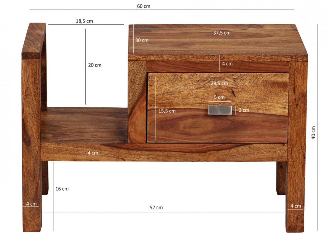 Robuste Sheesham Nachtkonsole_ Landhaus-Optik_ 60x40x30 cm - Mit Schublade &amp; Ablage - KADIMA DESIGN_Größe_ 60x30x40 cm_