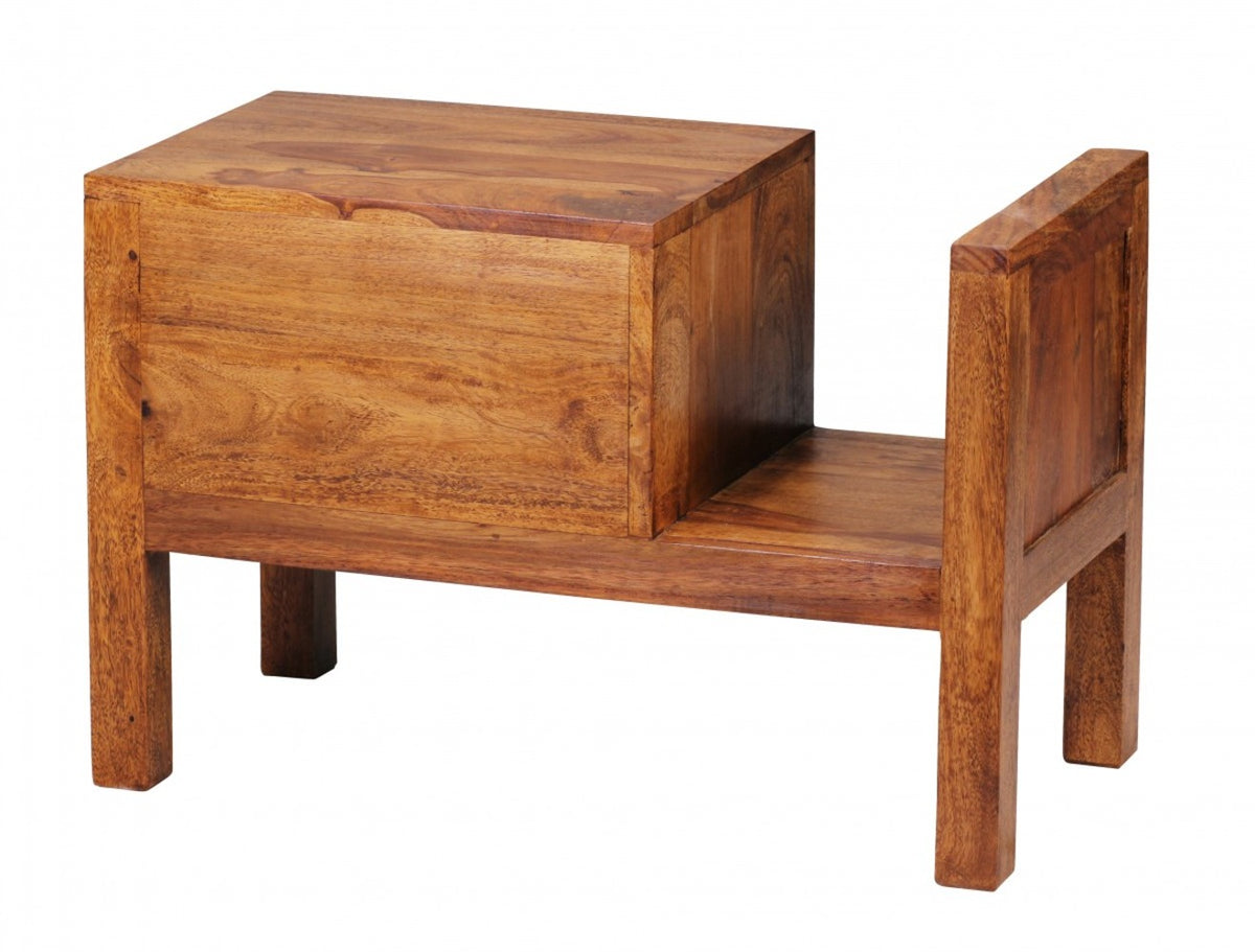 Robuste Sheesham Nachtkonsole  Landhaus-Optik  60x40x30 cm - Mit Schublade & Ablage - KADIMA DESIGN Größe  60x30x40 cm