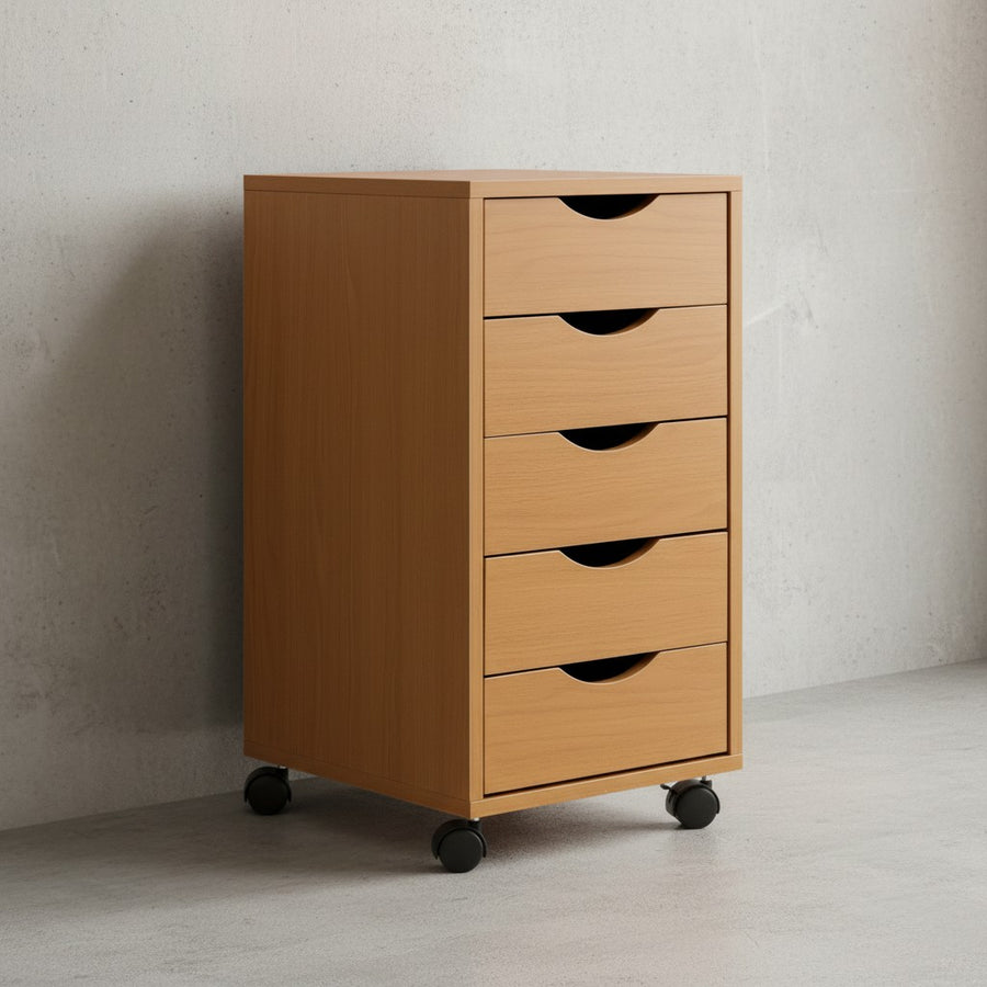 Rollcontainer Buche_ Stilvoller &amp; geräumiger Schreibtisch-Container mit 5 Schubladen - KADIMA DESIGN_Größe_ 33x38x64 cm_