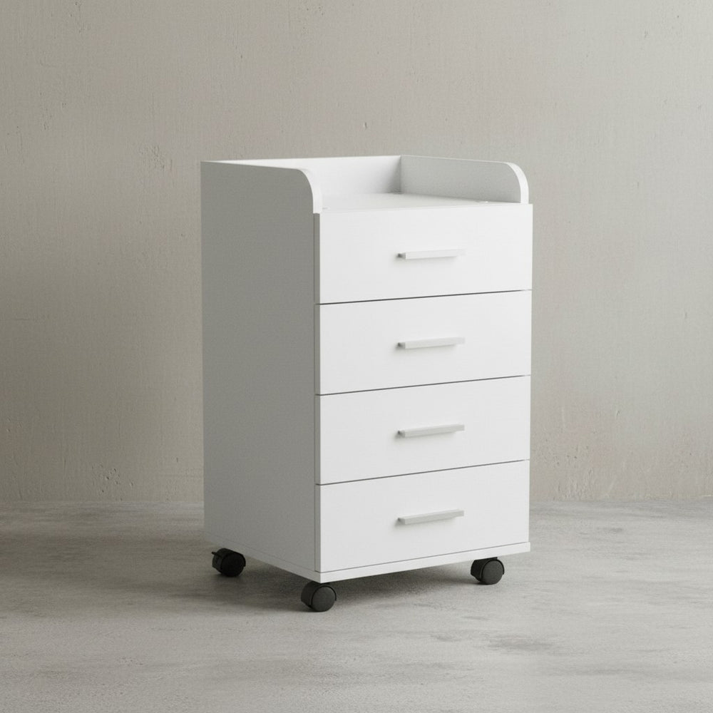 Rollcontainer ISONZO_ 4 Schubladen_ Ablagefläche_ Rollen_ Melaminharz-Beschichtung_ flexibel und mobil - KADIMA DESIGN_Farbe_ Weiß_ Größe_ 40x33x71 cm_