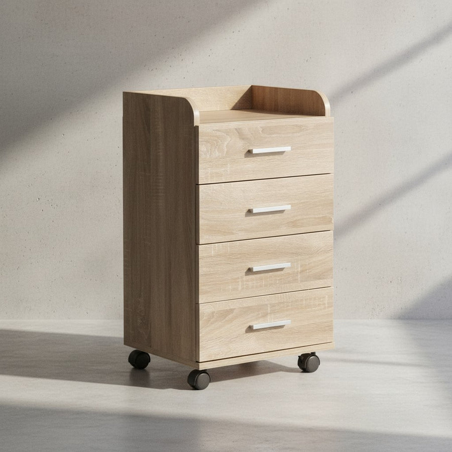 Rollcontainer ISONZO_ 4 Schubladen_ Ablagefläche_ Rollen_ Melaminharz-Beschichtung_ flexibel und mobil - KADIMA DESIGN_Farbe_ Beige_ Größe_ 40x33x71 cm_