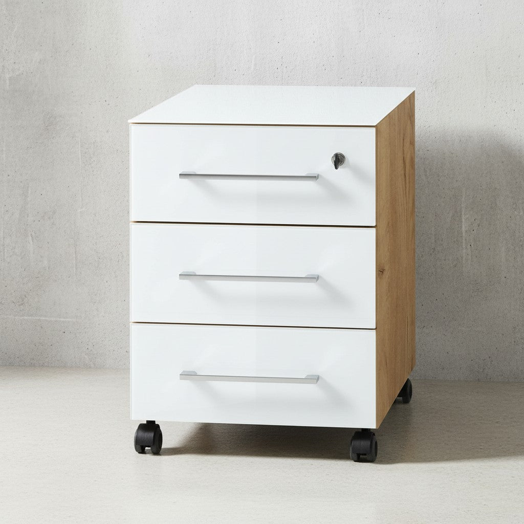 Rollcontainer Glasfront Schubladen Soft-Close Abschließbar_