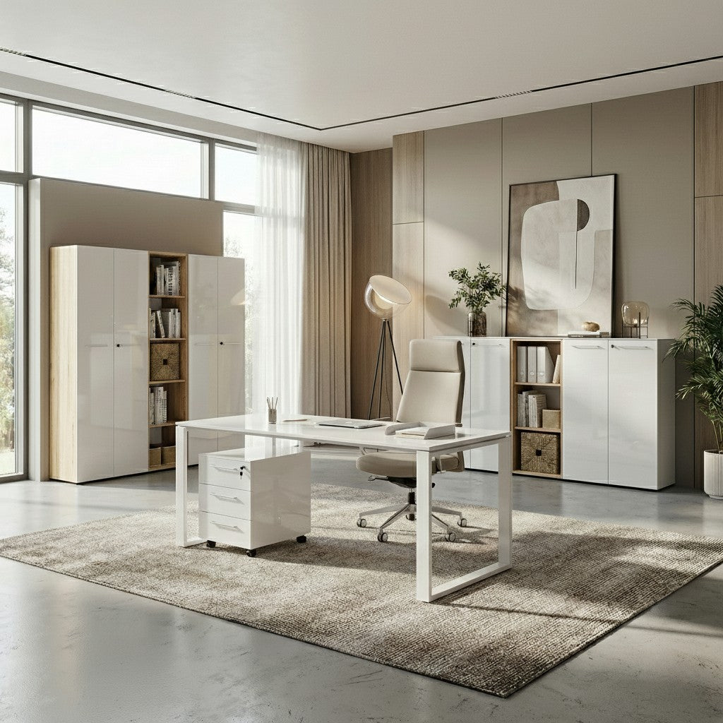 Rollcontainer 40x50x55 cm | 3 Schubladen Soft-Close &amp; Abschließbar | Glasfront ESG Weiß | Made in Germany | Serie "Munchen" Kadima Design_