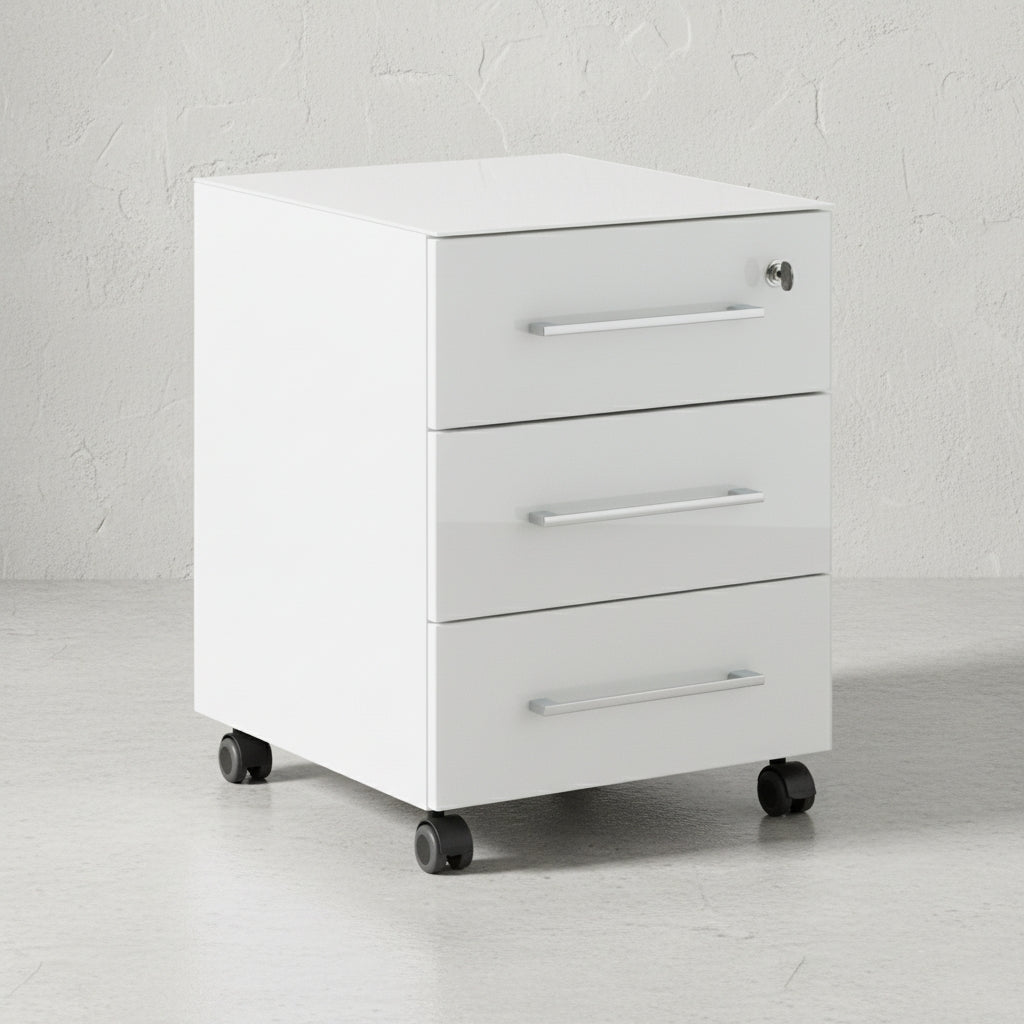 Rollcontainer Glasfront 3 Schubladen Soft-Close Abschließbar_