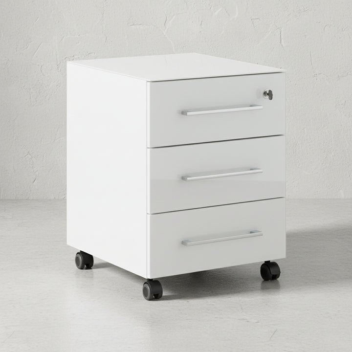 Rollcontainer Glasfront 3 Schubladen Soft-Close Abschließbar_