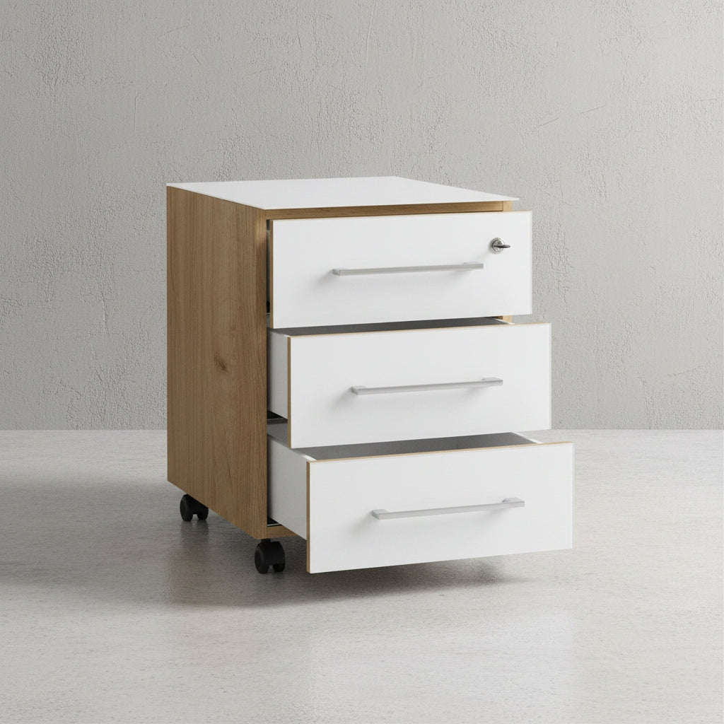 Rollcontainer Glasfront Schubladen Soft-Close Abschließbar_