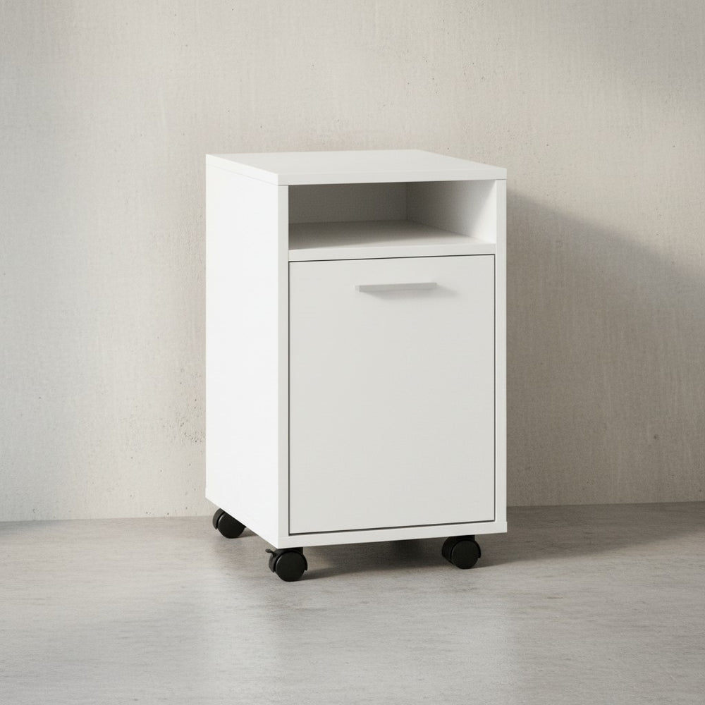 Rollcontainer OSSOLA_ Weiß/Sonoma_ 2 Türfächer_ Ablagefach_ Rollen mit Bremsen_ Melaminharz-Beschichtung_ einfacher Aufbau - KADIMA DESIGN_Farbe_ Weiß_ Größe_ 33x38x60 cm_
