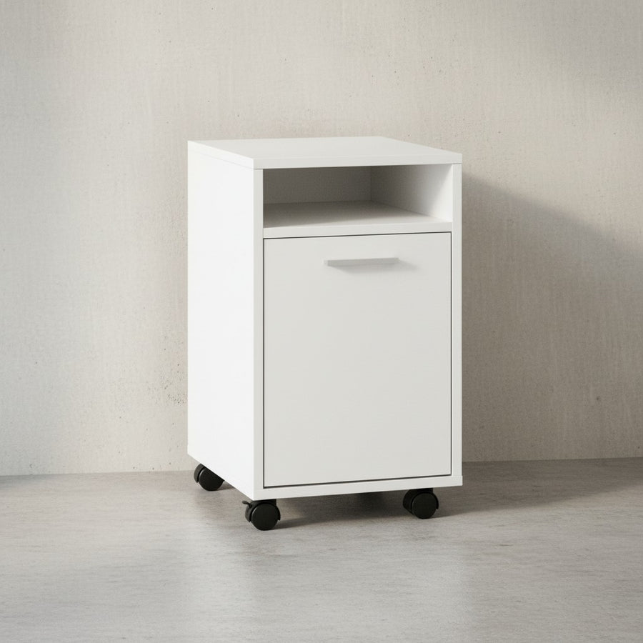Rollcontainer OSSOLA_ Weiß/Sonoma_ 2 Türfächer_ Ablagefach_ Rollen mit Bremsen_ Melaminharz-Beschichtung_ einfacher Aufbau - KADIMA DESIGN_Farbe_ Weiß_ Größe_ 33x38x60 cm_