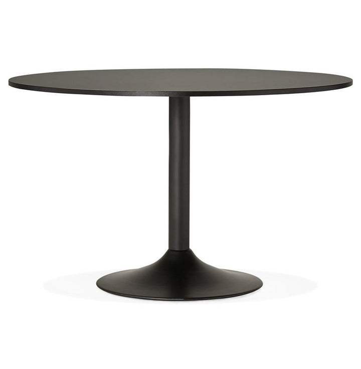 Runder Konferenztisch - 120 cm Durchmesser - schwarze Melaminplatte - zentrales Metallbein - ideal für Meetings und Teamarbeit - Kadima Design_