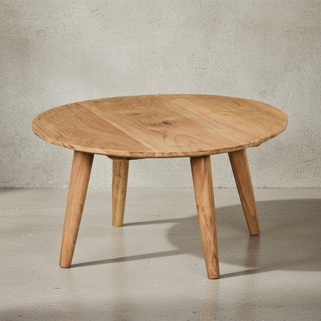 Runder Couchtisch Massivholz Akazie - 75cm_ Stabile Holzbeine_ Pflegeleicht_ Handgefertigt_ KADIMA DESIGN_Größe_ 75x75x40 cm_