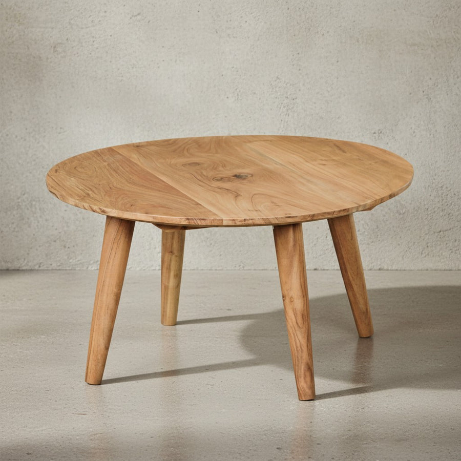 Runder Couchtisch Massivholz Akazie - 75cm_ Stabile Holzbeine_ Pflegeleicht_ Handgefertigt_ KADIMA DESIGN_Größe_ 75x75x40 cm_
