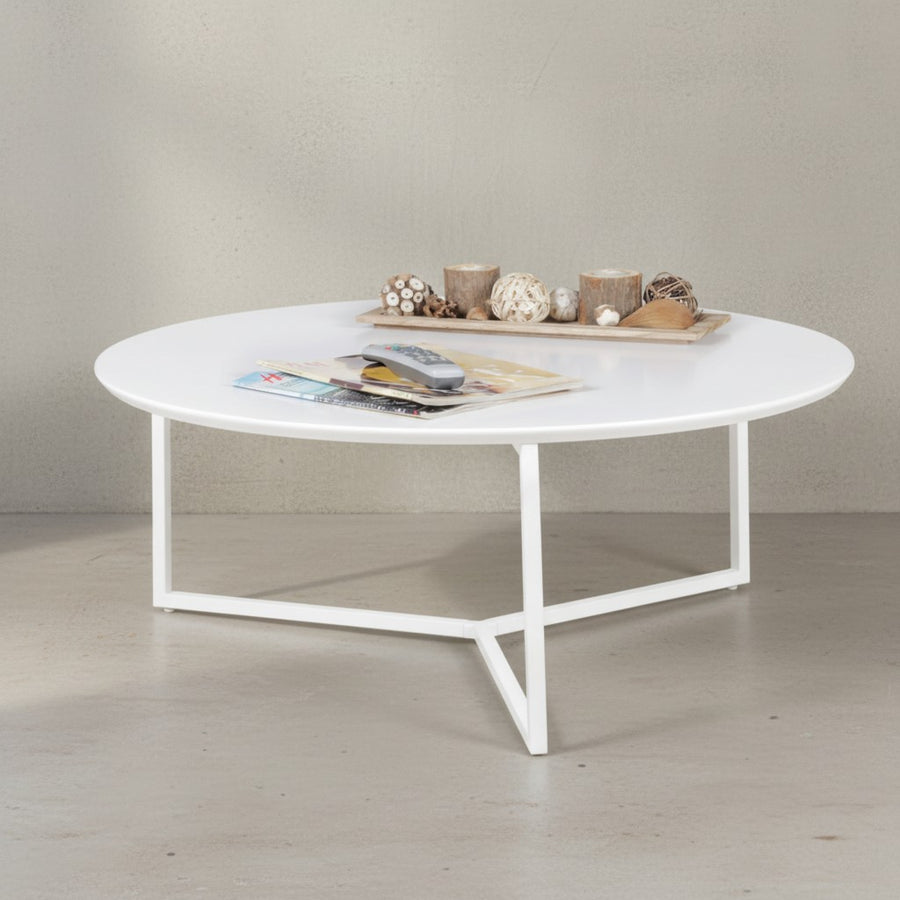 Runder Couchtisch aus weißem MDF-Holz_ Metall-Beingestell_ Ø 80 cm_ Höhe 33 cm - KADIMA DESIGN_Größe_ 80x80x33 cm_
