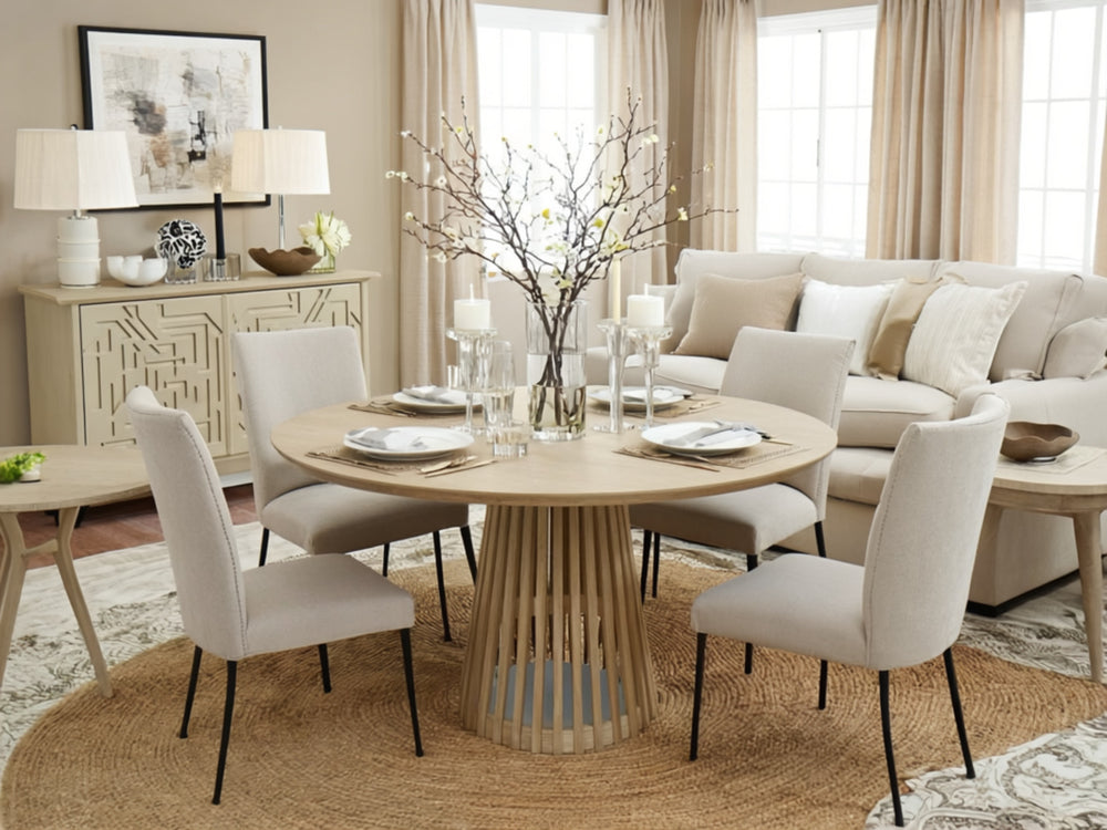 Naturholz Esstisch rund 120 cm mit Lamellen-Sockel modern skandinavisch - Kadima Design_