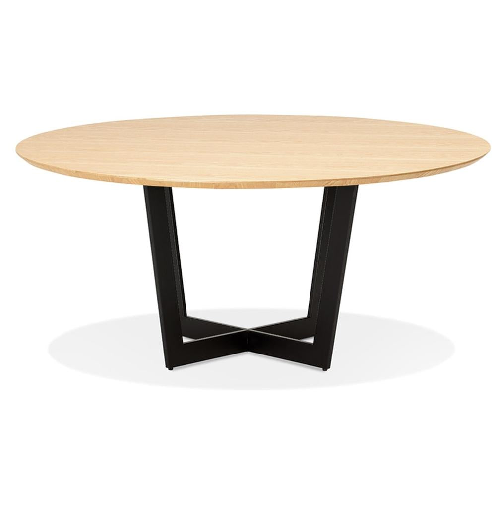 Beiger Küchentisch - 75cm Höhe - 2-5cm starke Holzplatte - elegantes Stahlgestell - schafft freundliche Atmosphäre beim Essen - Kadima Design_