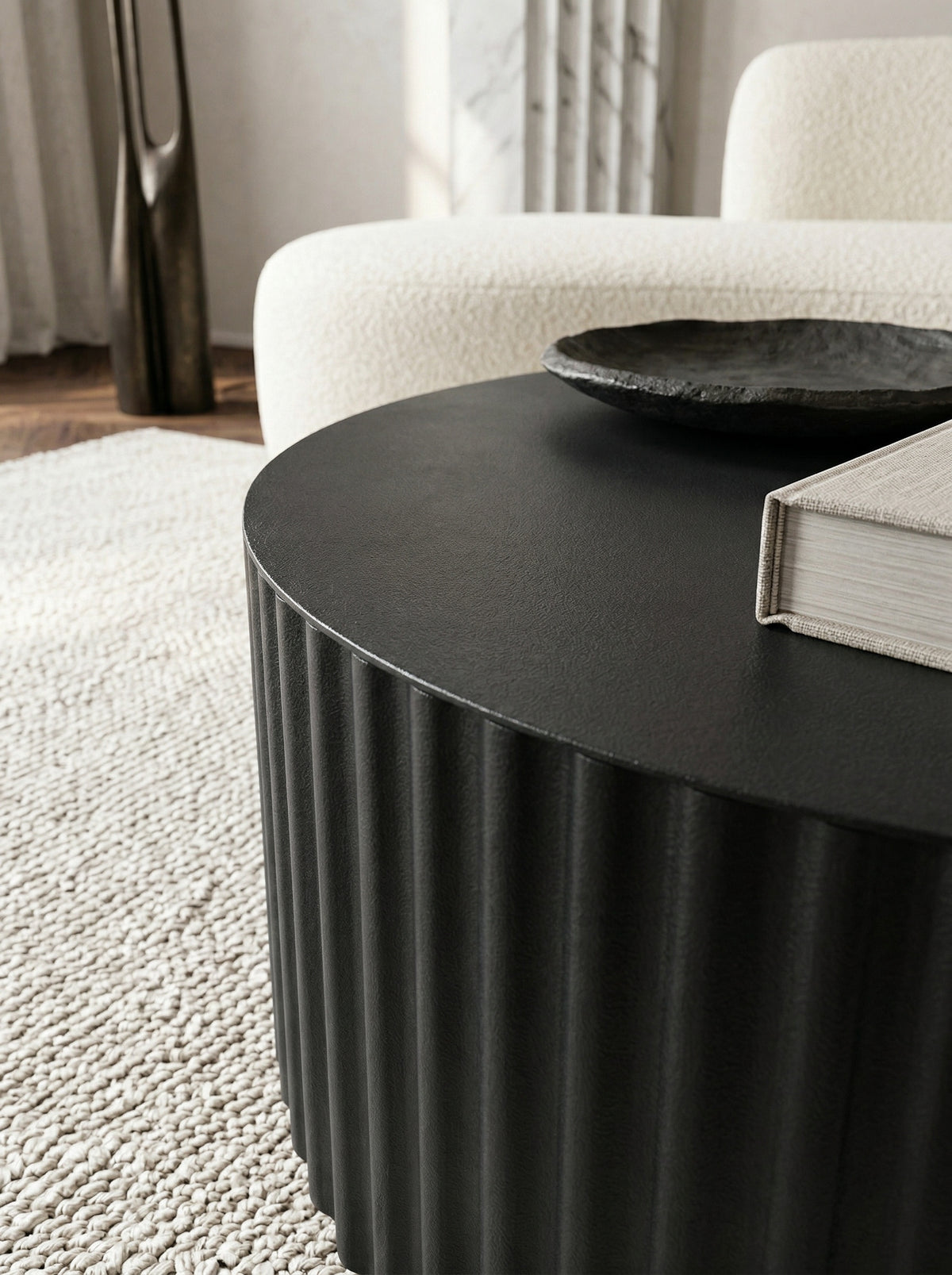 Runder Sofatisch mit Wellen-Muster  Couchtisch Metall Schwarz 67x67x31 cm - KADIMA DESIGN Größe  67x67x31 cm