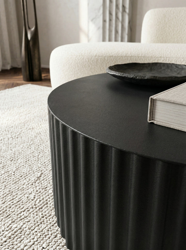 Runder Sofatisch mit Wellen-Muster_ Couchtisch Metall Schwarz 67x67x31 cm - KADIMA DESIGN_Größe_ 67x67x31 cm_