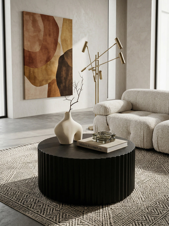 Runder Sofatisch mit Wellen-Muster_ Couchtisch Metall Schwarz 67x67x31 cm - KADIMA DESIGN_Größe_ 67x67x31 cm_