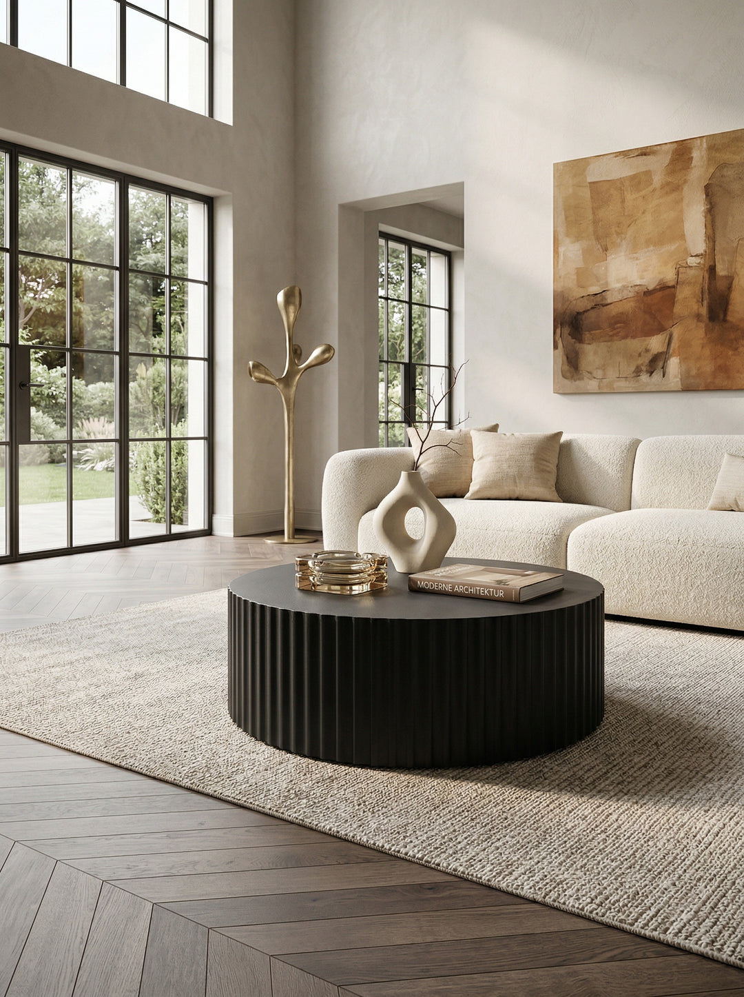 Runder Sofatisch mit Wellen-Muster_ Couchtisch Metall Schwarz 67x67x31 cm - KADIMA DESIGN_Größe_ 67x67x31 cm_