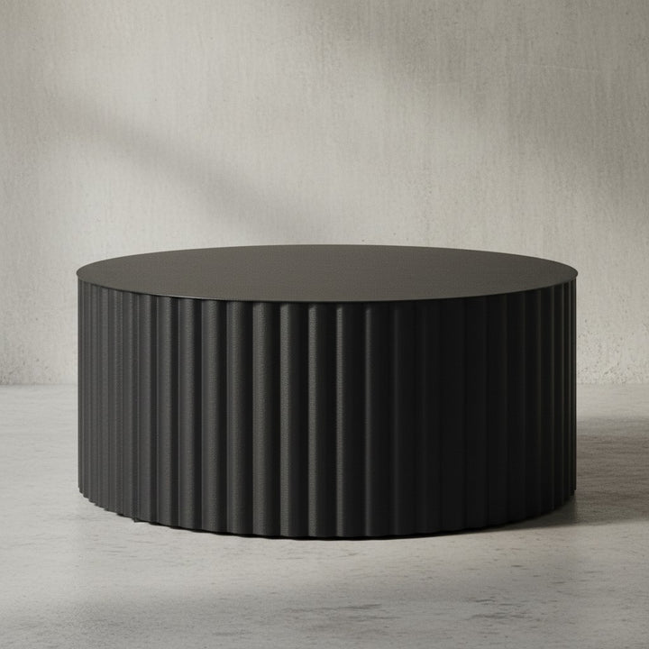 Runder Sofatisch mit Wellen-Muster_ Couchtisch Metall Schwarz 67x67x31 cm - KADIMA DESIGN_Größe_ 67x67x31 cm_