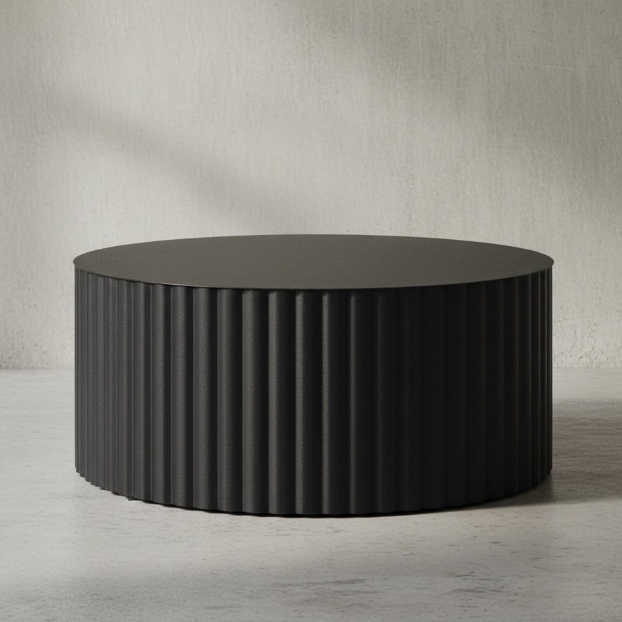 Runder Sofatisch mit Wellen-Muster_ Couchtisch Metall Schwarz 67x67x31 cm - KADIMA DESIGN_Größe_ 67x67x31 cm_