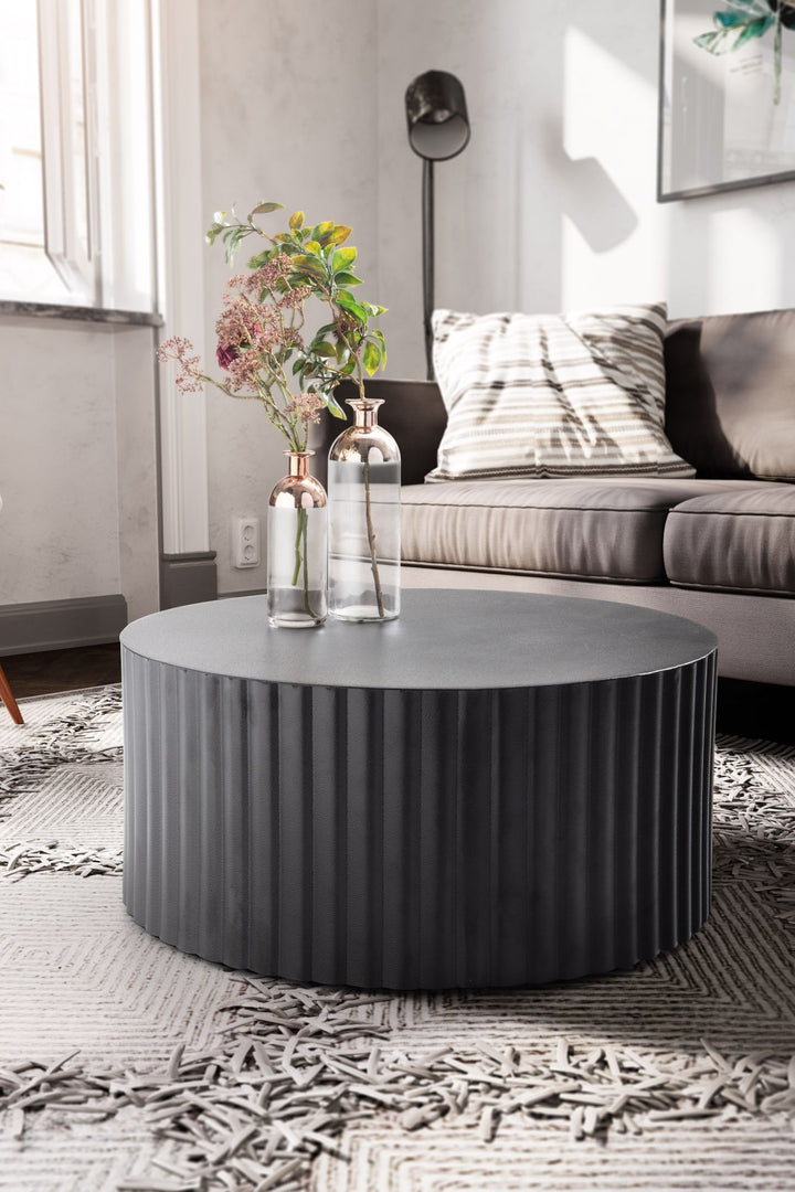 Runder Sofatisch mit Wellen-Muster_ Couchtisch Metall Schwarz 67x67x31 cm - KADIMA DESIGN_Größe_ 67x67x31 cm_