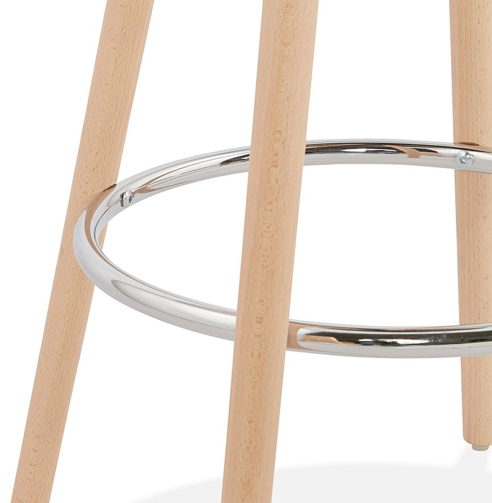 Stilvoller runder Stehtisch aus weißem Holz - mit stabilen naturfarbenen Beinen und eleganter Metallfußstütze_
