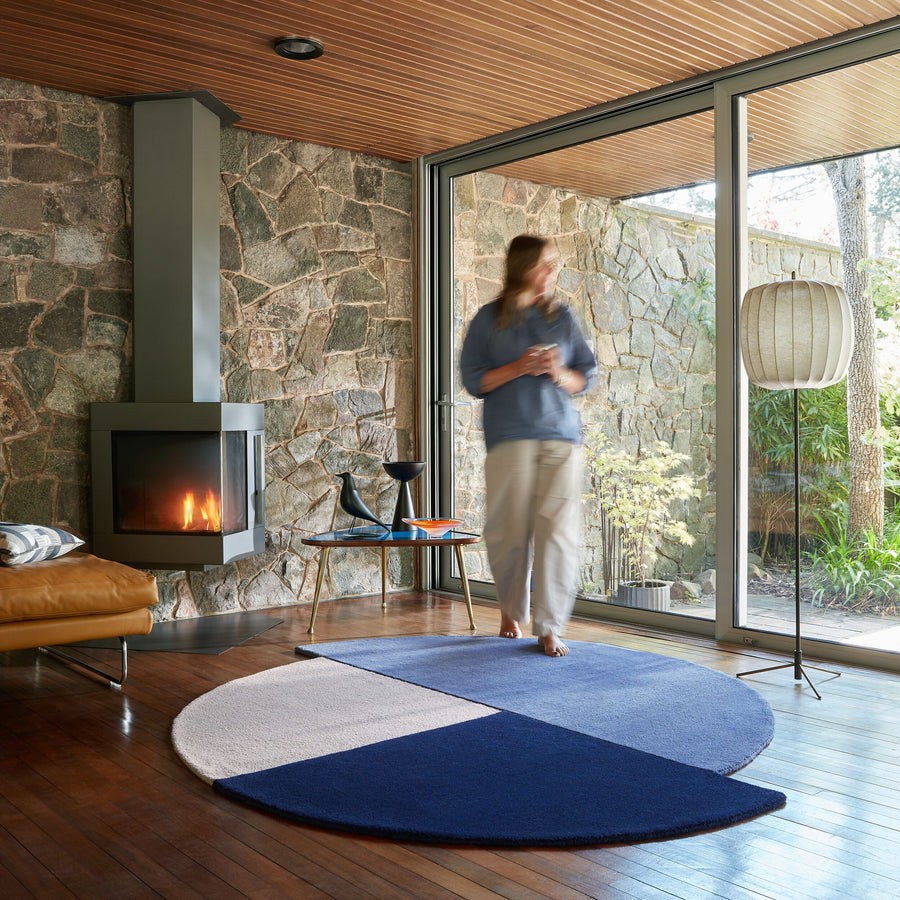 Wollteppich Segment Muster - Geometrisch - Wohnzimmer_Blau-Beige_Rund_