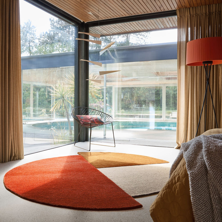 Wollteppich Segment Muster - Geometrisch - Wohnzimmer_Rot-Beige_Rund_