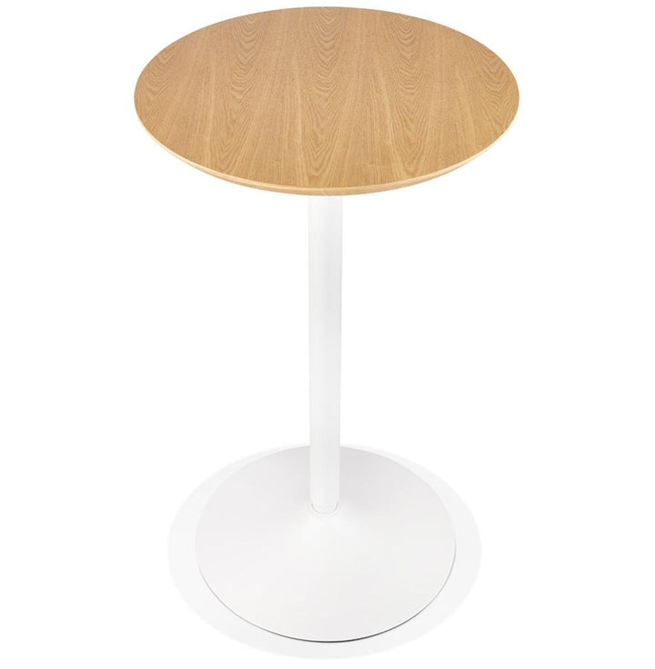 Freundlicher LUXIRO Stehtisch mit weißer Metallbasis und beige MDF-Platte - ideal für Cafeterias_