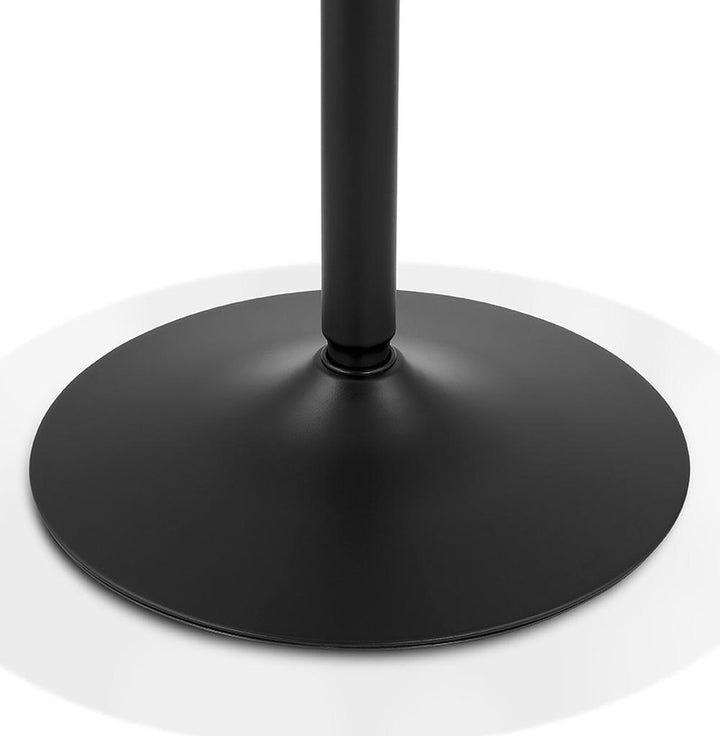 Detailansicht des schwarzen LUXIRO Stehtisches mit glänzendem Asche-MDF-Finish - ideal für minimalistische Räume_