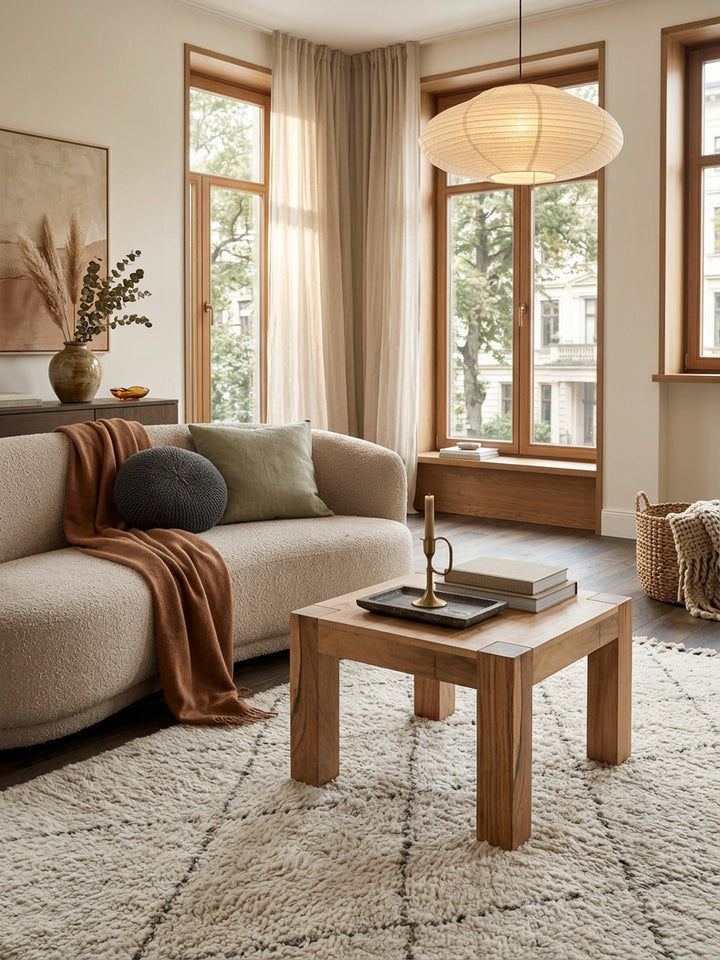 Rustikaler Couchtisch NAKO_ Akazienholz_ quadratisch_ handgefertigt_ pflegeleicht - KADIMA DESIGN_Farbe_ Beige_ Größe_ 60x60x40 cm_