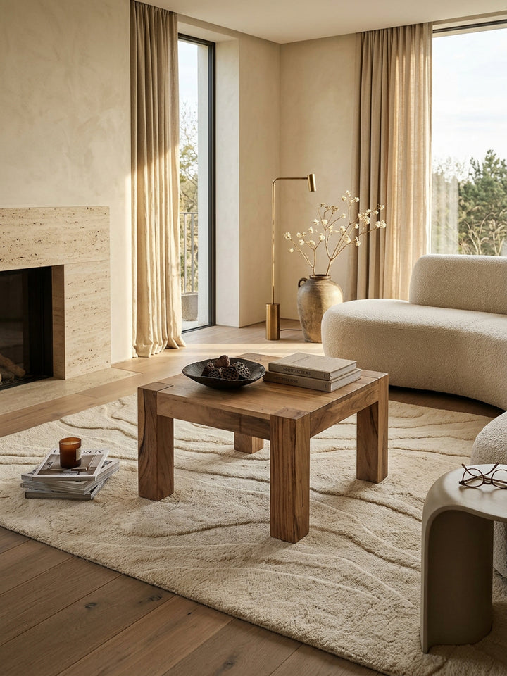 Rustikaler Couchtisch NAKO_ Akazienholz_ quadratisch_ handgefertigt_ pflegeleicht - KADIMA DESIGN_Farbe_ Beige_ Größe_ 60x60x40 cm_