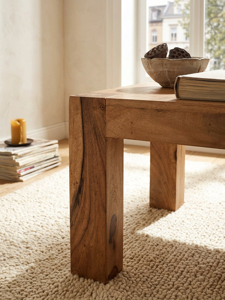 Rustikaler Couchtisch NAKO_ Akazienholz_ quadratisch_ handgefertigt_ pflegeleicht - KADIMA DESIGN_Farbe_ Beige_ Größe_ 60x60x40 cm_