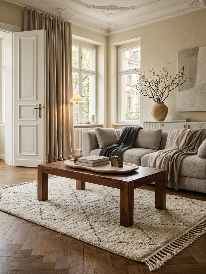 Rustikaler Couchtisch NAKO_ quadratisch_ handgefertigt_ pflegeleicht - KADIMA DESIGN_Farbe_ Braun_ Größe_ 110x60x40 cm_
