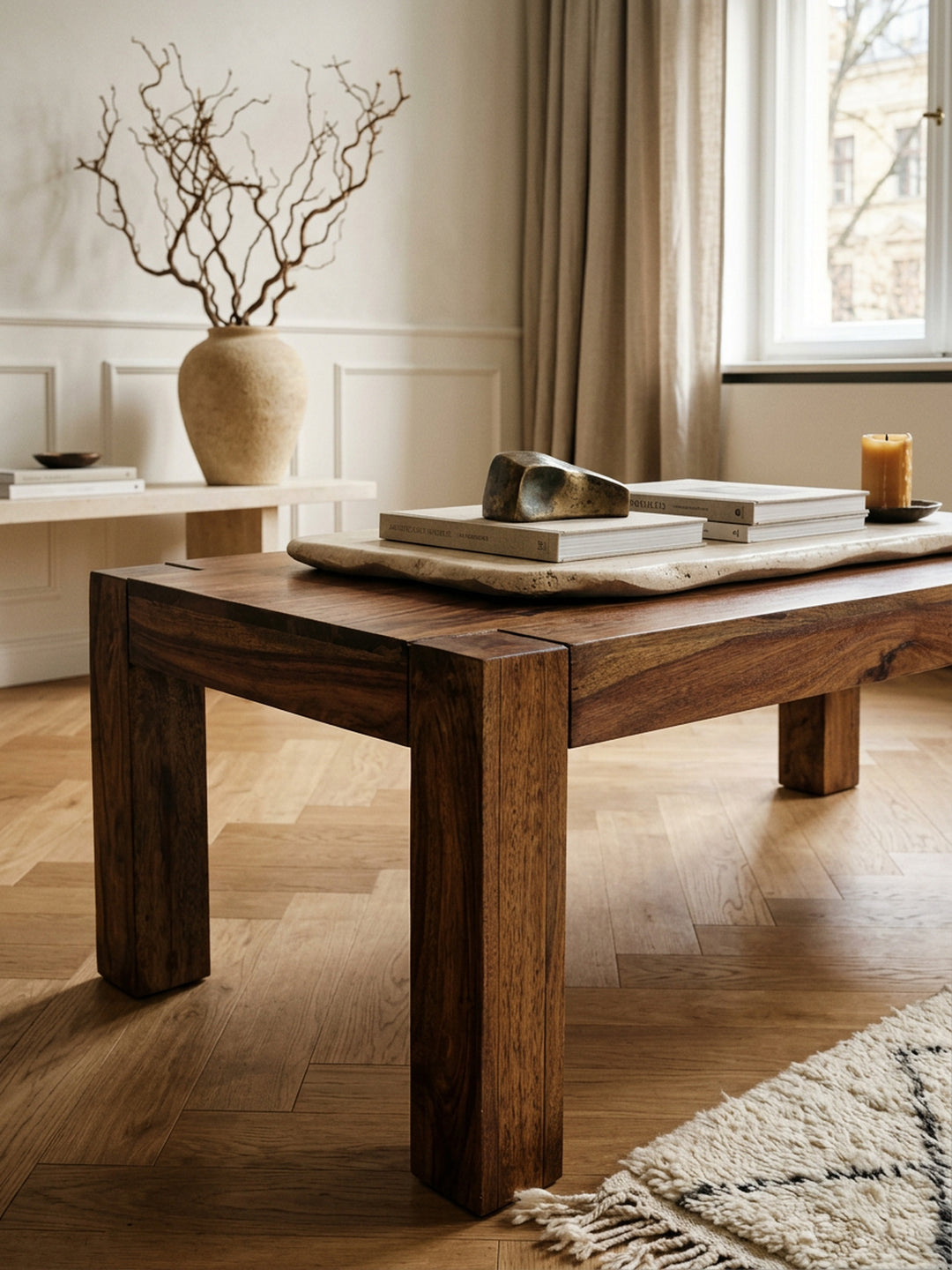 Rustikaler Couchtisch NAKO_ quadratisch_ handgefertigt_ pflegeleicht - KADIMA DESIGN_Farbe_ Braun_ Größe_ 110x60x40 cm_