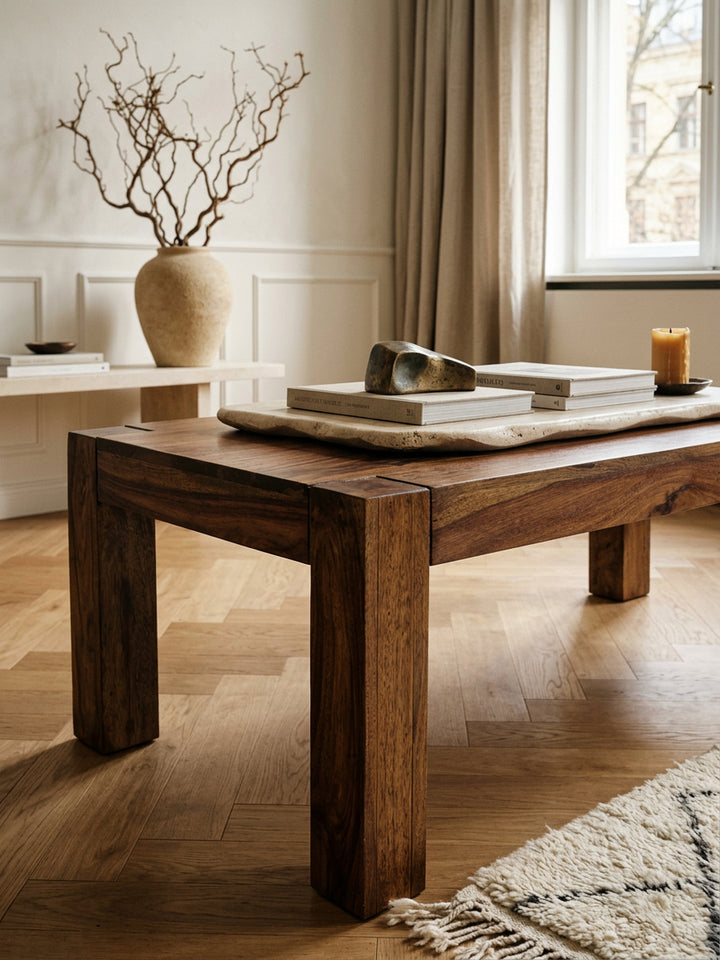 Rustikaler Couchtisch NAKO_ quadratisch_ handgefertigt_ pflegeleicht - KADIMA DESIGN_Farbe_ Braun_ Größe_ 110x60x40 cm_