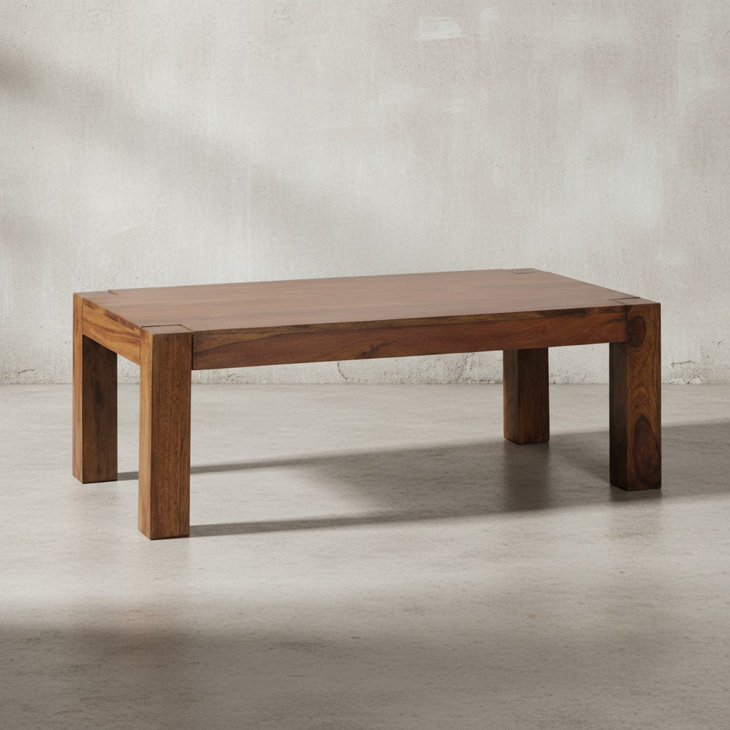 Rustikaler Couchtisch NAKO_ Akazienholz_ quadratisch_ handgefertigt_ pflegeleicht - KADIMA DESIGN_Farbe_ Braun_ Größe_ 110x60x40 cm_