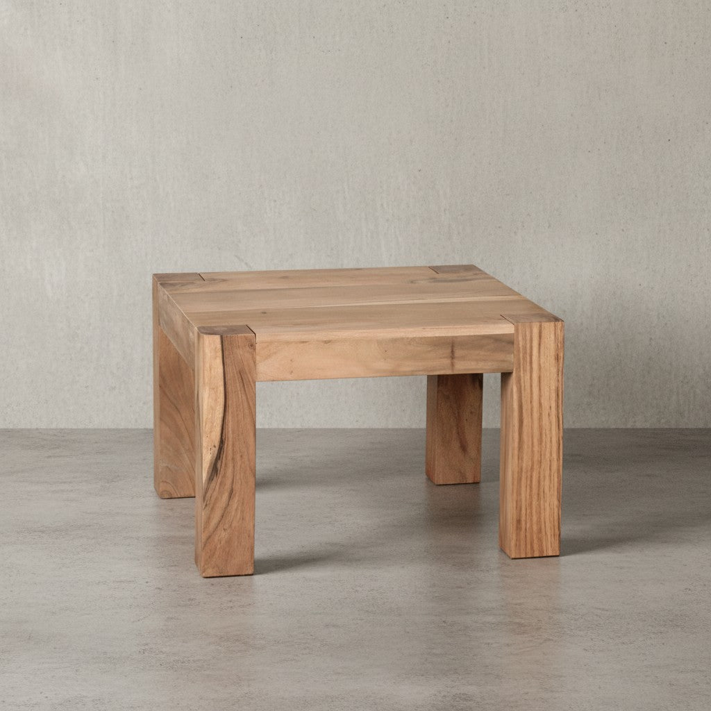 Rustikaler Couchtisch NAKO_ Akazienholz_ quadratisch_ handgefertigt_ pflegeleicht - KADIMA DESIGN_Farbe_ Beige_ Größe_ 60x60x40 cm_