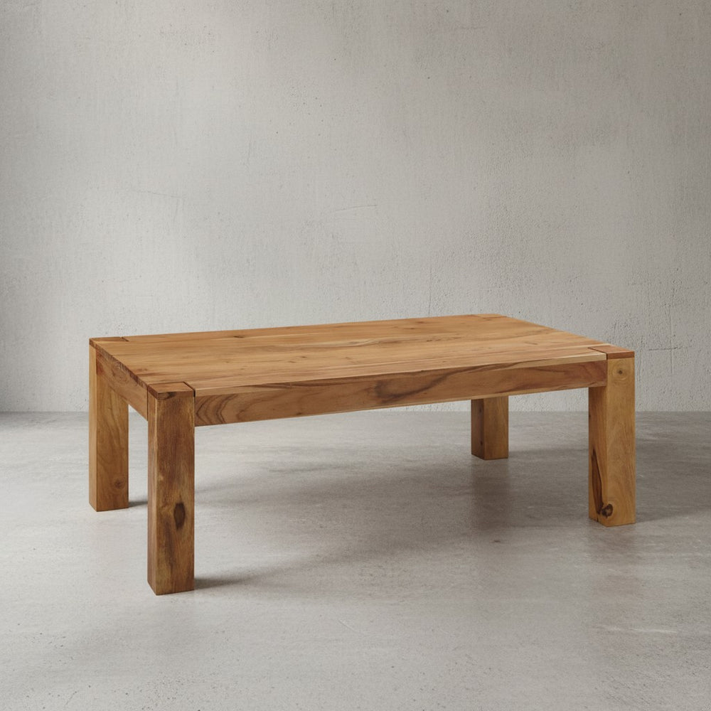 Rustikaler Couchtisch NAKO_ Akazienholz_ quadratisch_ handgefertigt_ pflegeleicht - KADIMA DESIGN_Farbe_ Beige_ Größe_ 110x60x40 cm_