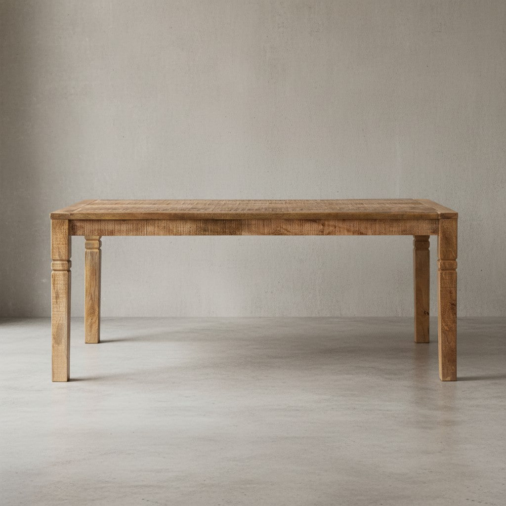 Rustikaler Mango-Holz Esstisch_ 120 cm_ Landhaus-Stil - Stilvoll mit Schnitzereien - KADIMA DESIGN_Größe_ 120x70x76 cm_