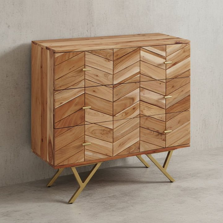 Rustikales Sideboard mit außergewöhnlichem Muster_ Akazie Massivholz_ Landhausstil - KADIMA DESIGN_Größe_ 90x40x86 cm_