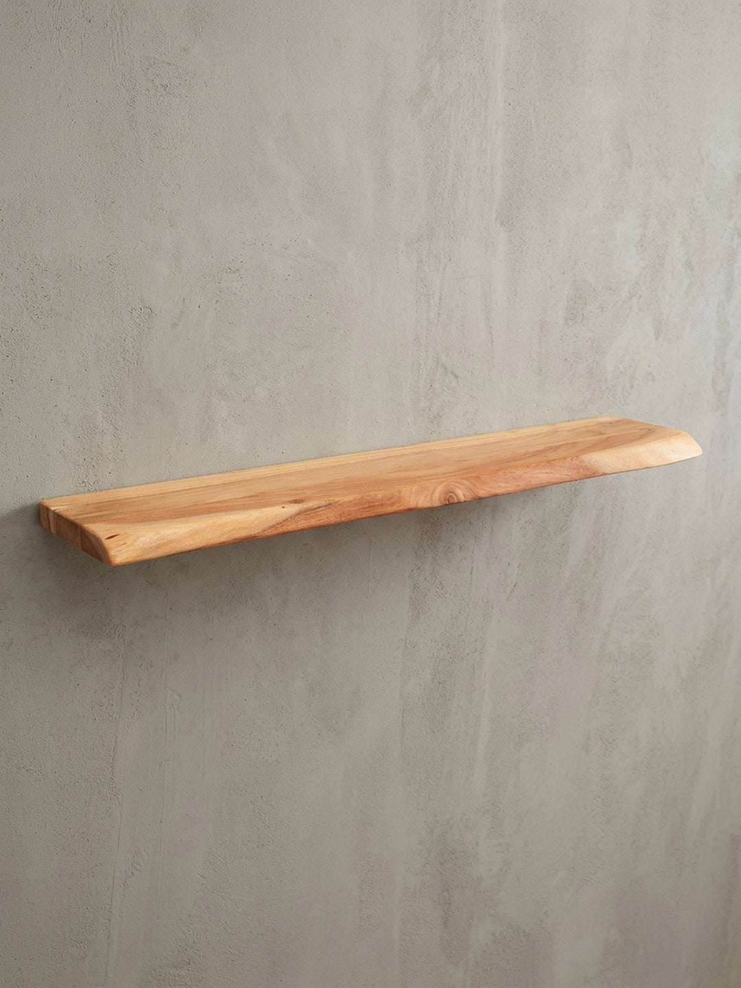 Technisches Produktbild des Wandregals aus Akazie mit exakten Maßen: Länge 80 cm, Tiefe 25 cm und Stärke 4 cm für eine präzise Wandmontage._
