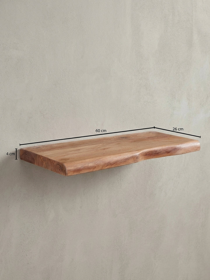 Technische Zeichnung des Wandregals mit exakten Maßen: Breite 60 cm, Tiefe 26 cm und Höhe 4 cm, ideal für die genaue Planung der Wandmontage im Raum._